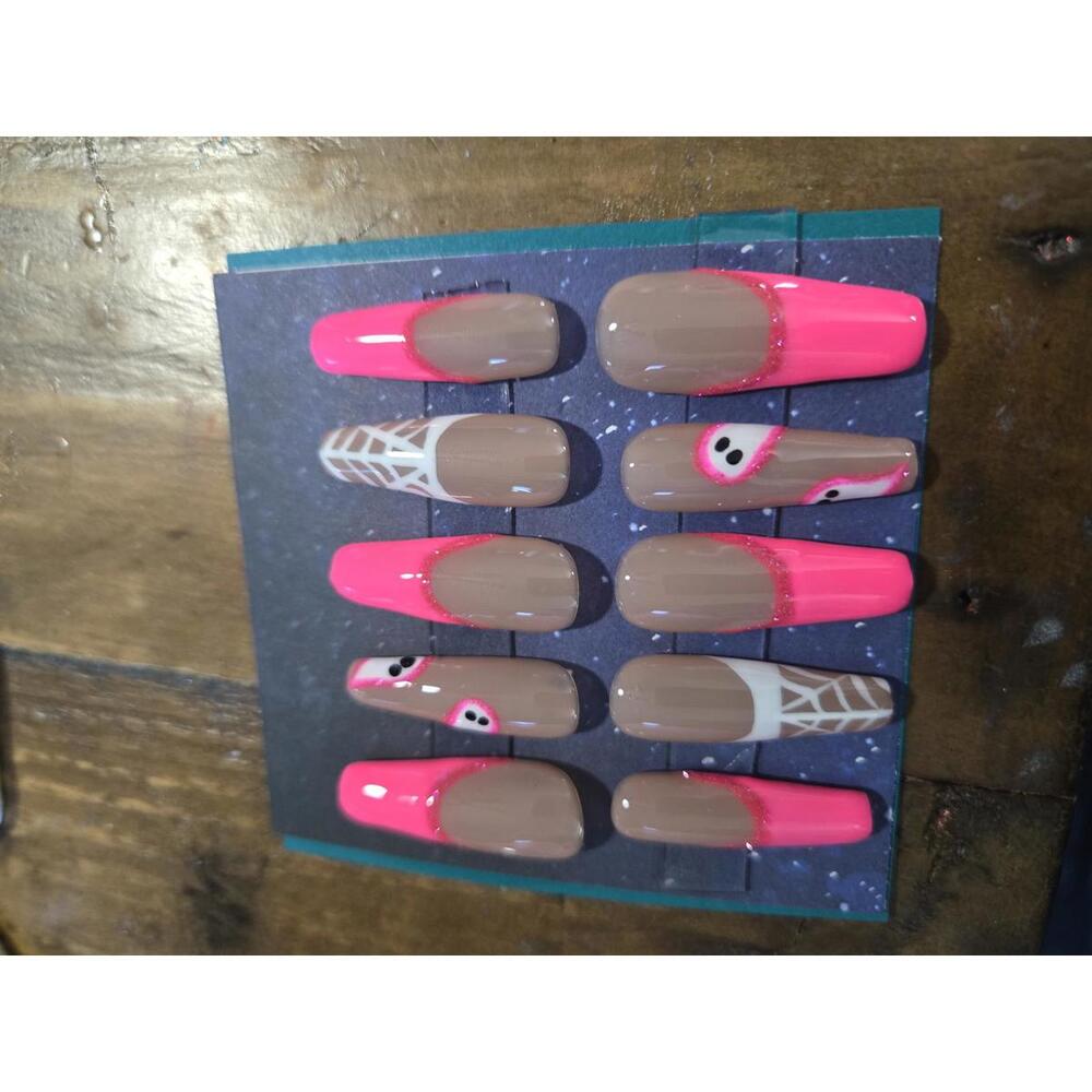 Girly ghost pink halloween french press on nails custom made